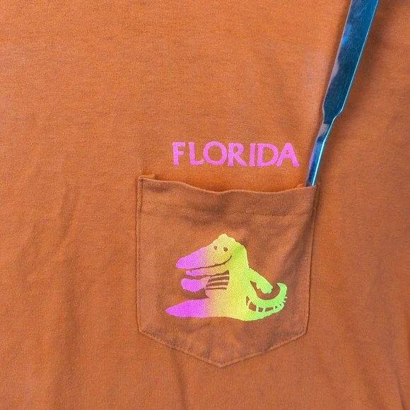 Vintage Florida Alligator Shirt Mens XL Orange Single Stitch Lightning Bolt 80s - Picture 4 of 9